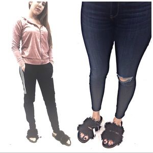 Birkenstock styled furry slide sandals